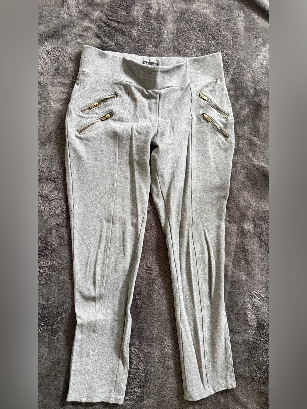 Ci Sono Gray Ponte Leggings with Gold Zippers